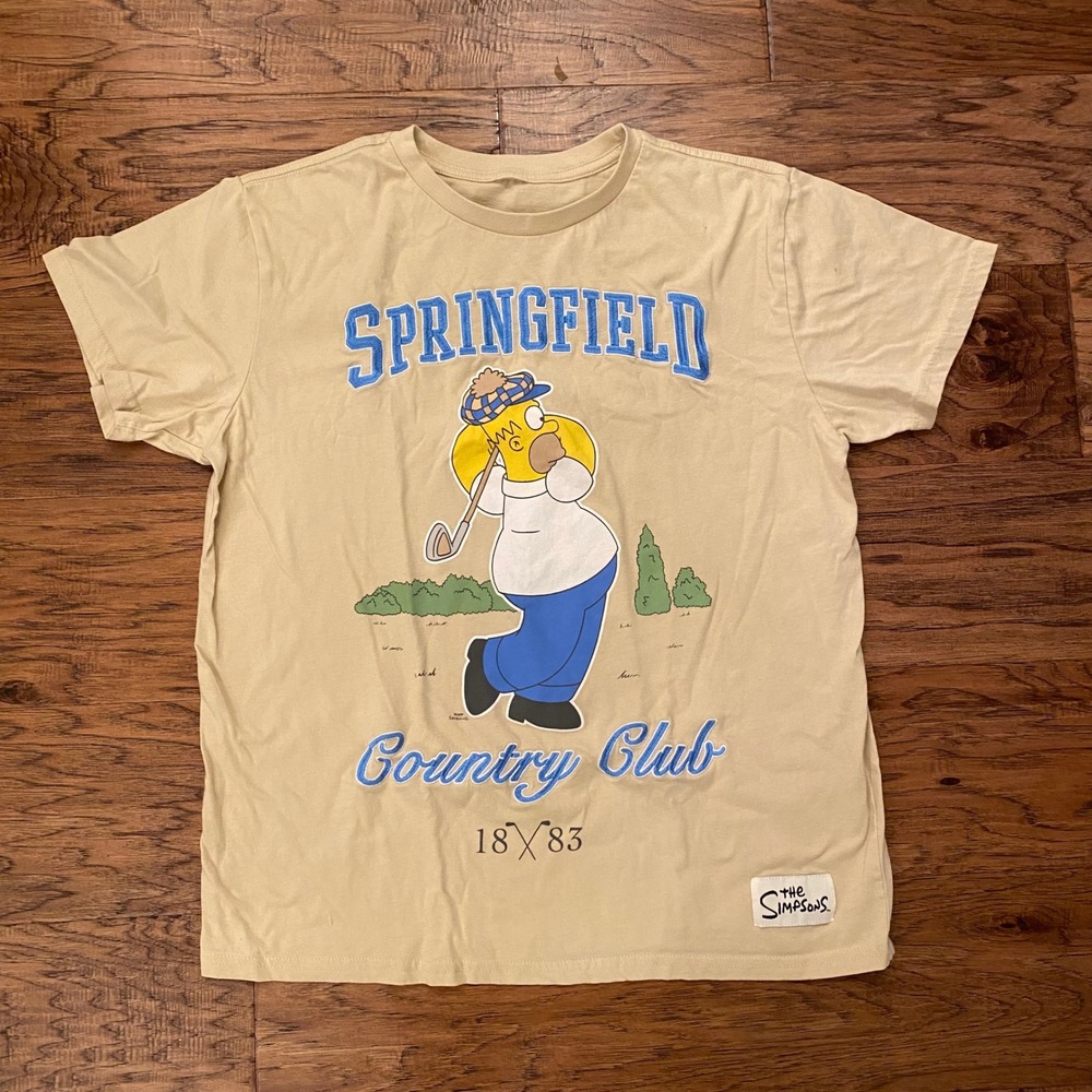 The Simpsons Springfield Country Club Homer Golf T-Shirt Mens Tan Large